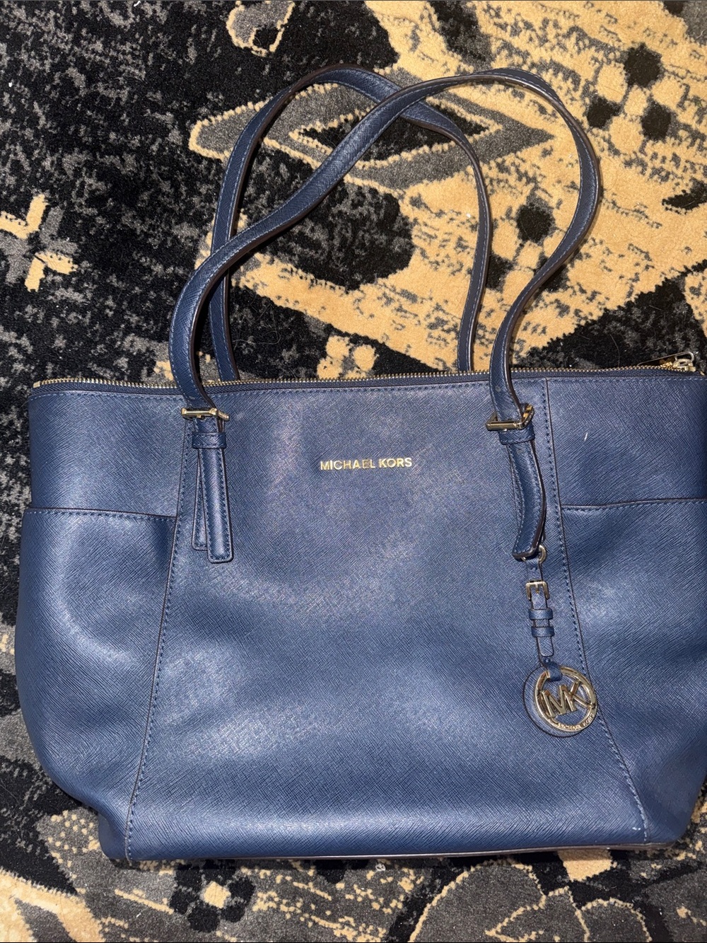 Michael Kors Blue Saffiano Leather Tote with Gold Hardware